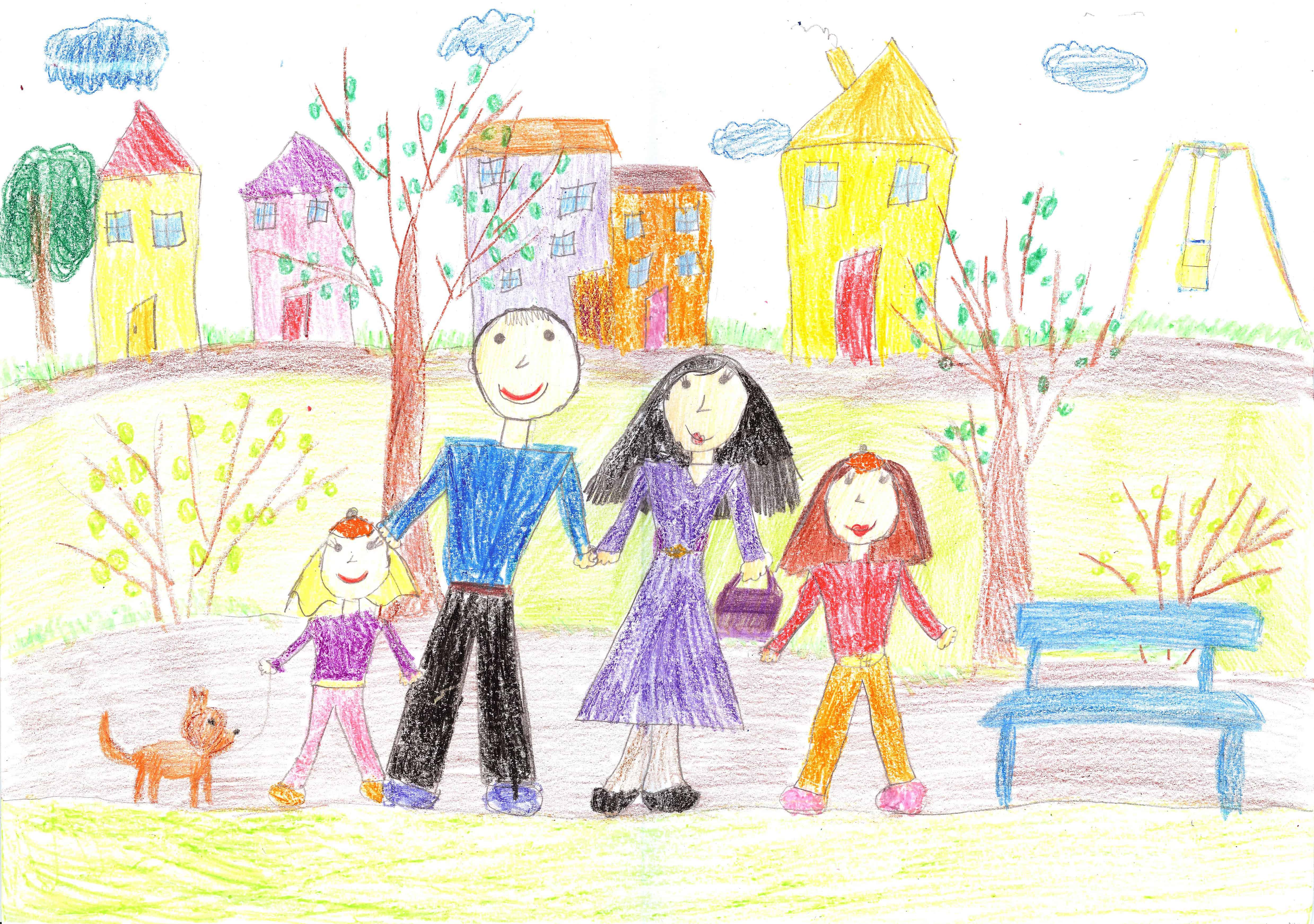 Детские рисунки семья на прогулке