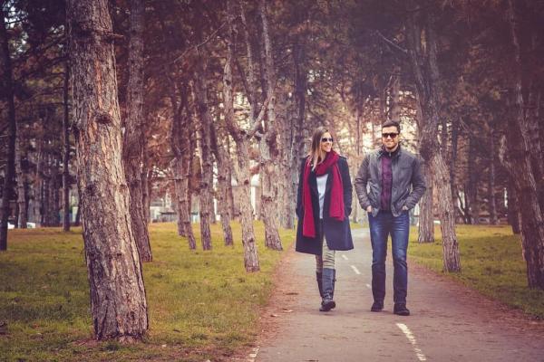 Couple walking on a path