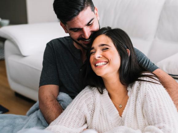 woman and man smiling