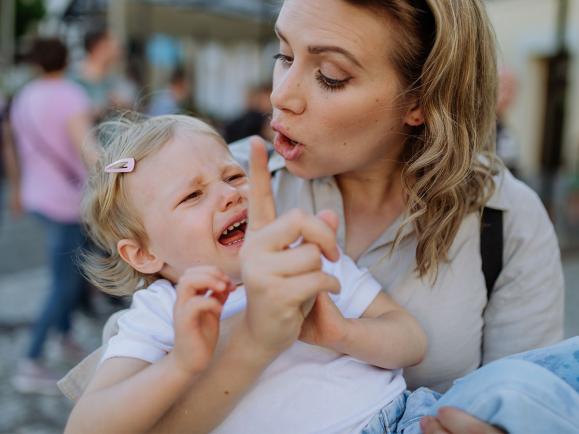 mother yelling at toddler